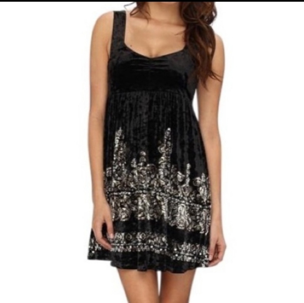 Free People Black Velvet Sequined dress